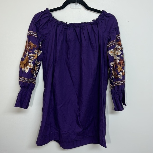 Free People Fleur Du Jour Embroidered Mini Peasant Dress Purple XS - Picture 3 of 5